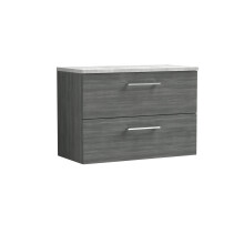 Balterley Level 800mm Wall Hung 2 Drawer Vanity Unit with Laminate Worktop for Modern Bathroom Storage - Anthracite Woodgrain