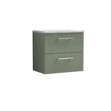 Balterley Level 600mm Wall Hung 2 Drawer Vanity Unit with Laminate Worktop for Modern Bathroom Storage - Satin Green