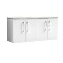 Balterley Level 1200mm Wall Hung 4 Door Vanity Unit with Laminate Worktop for Spacious Contemporary Bathroom Storage - Gloss White