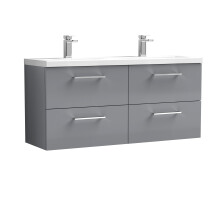 Balterley Level 1200mm Wall Hung 4 Drawer Vanity Unit with Double Basin for Modern Bathroom Storage - Satin Grey