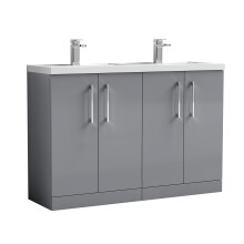 Balterley Level 1205mm Floor Standing 4 Door Vanity Unit & Double Basin for Modern Bathroom Storage - Satin Grey