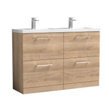 Balterley Level 1200mm Floor Standing 4 Drawer Vanity Unit & Double Basin for Modern Bathroom Storage - Bleached Oak