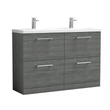 Balterley Level 1200mm Floor Standing 4 Drawer Double Basin Vanity Unit for Modern Bathroom Storage - Anthracite Woodgrain