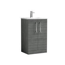 Balterley Level Modern Bathroom 2 Soft Close Door Floor Standing Vanity & Basin, Anthracite, 500mm
