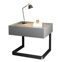 Modern Nightstand with Drawer, Wood and Metal Bedside Table for Bedroom, Waterproof Surface, Gray