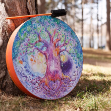 10 Inch Shamanic Drum for Meditation, Vintage Style Handheld Percussion Drum with Vegan Synthetic Head