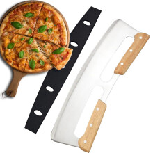Pizza Rocker Cutter 14 Inch Stainless Steel with Dual Wooden Handles for Effortless Slicing