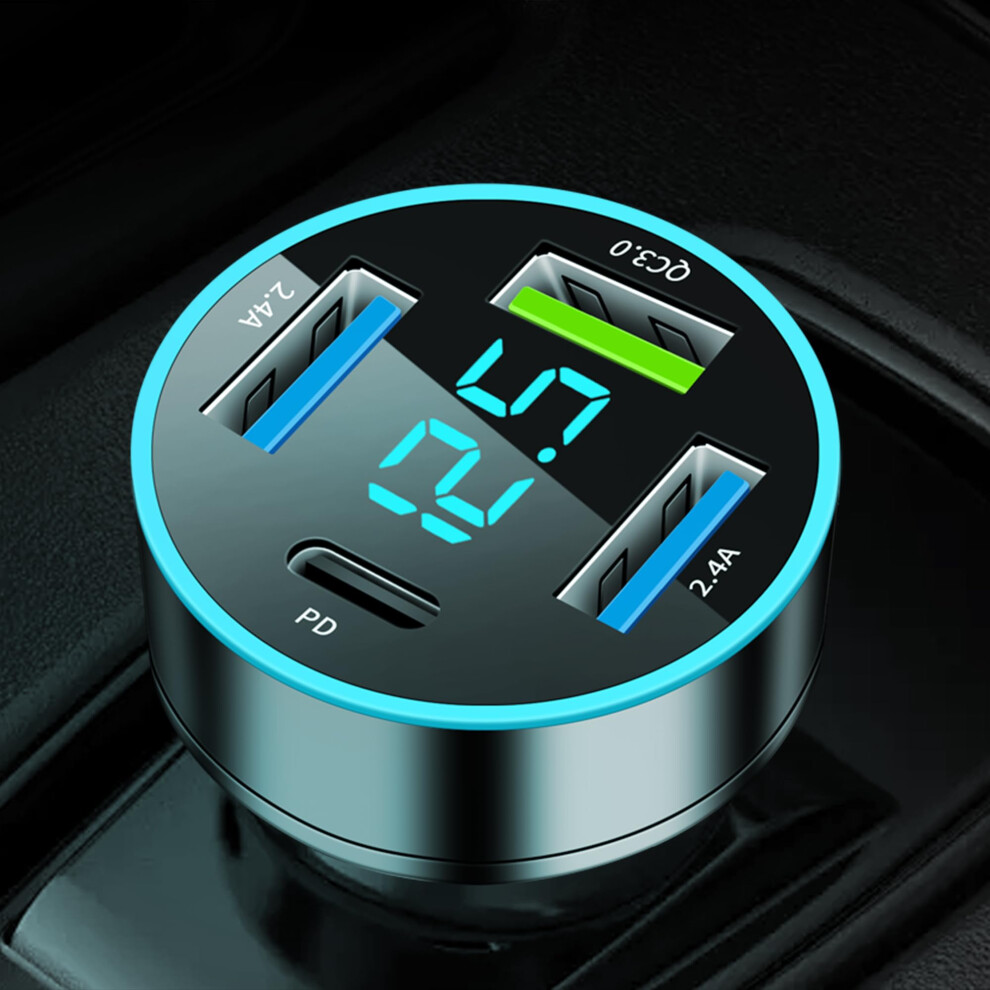Usb C Car Charger 4 Port Pd Qc3.0 Fast Charging With Voltage Display For Iphone Samsung Ipad 9187378916766