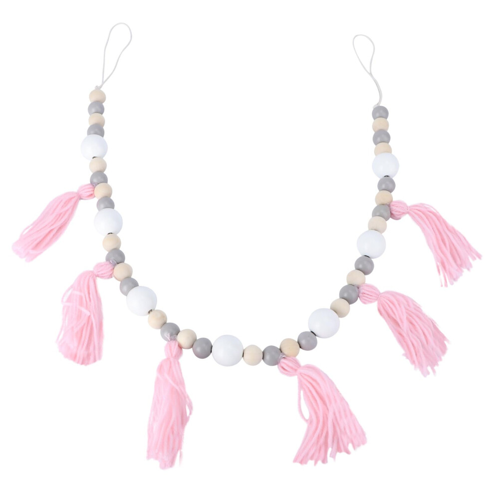 Boho Wooden Bead Tassel Wall Hanging Garland Nordic Nursery Bedroom Farmhouse Decor Pink