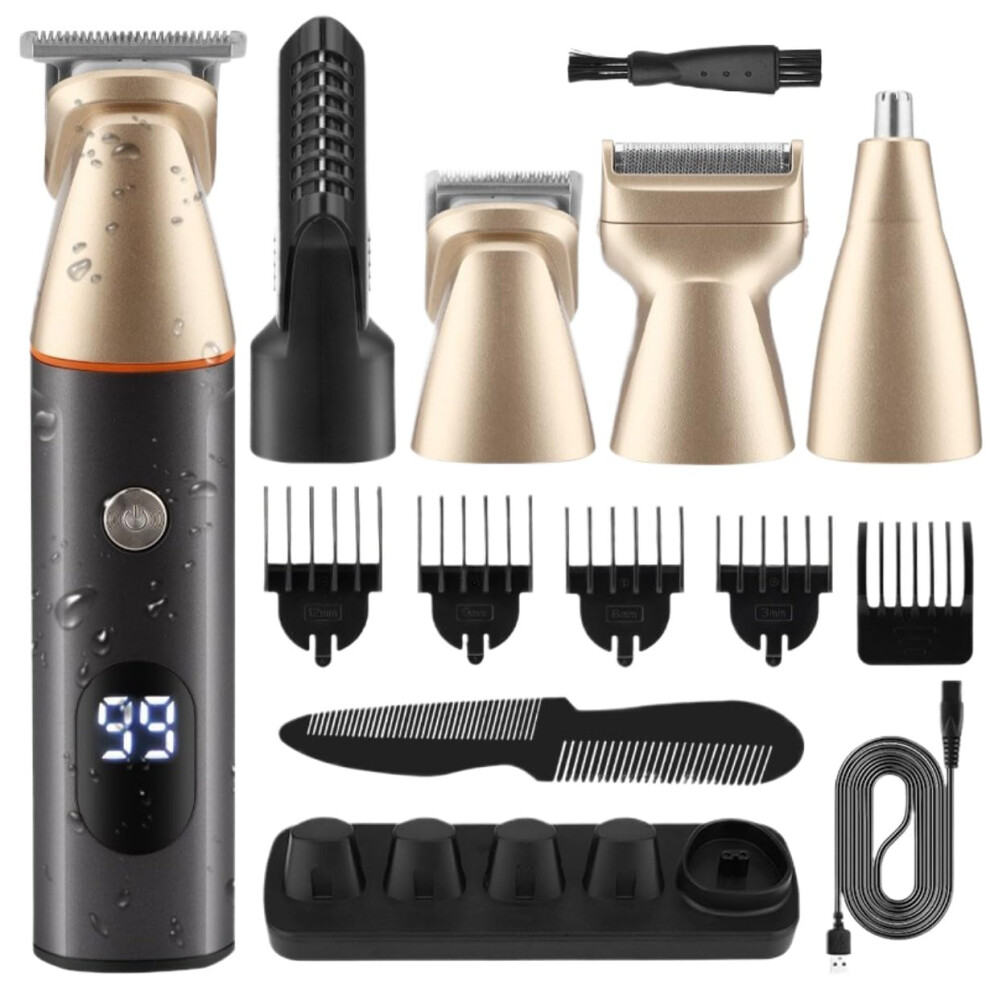 Waterproof Hair Clippers and Beard Trimmer with LCD Display, USB Rechargeable 5in1 Grooming Kit