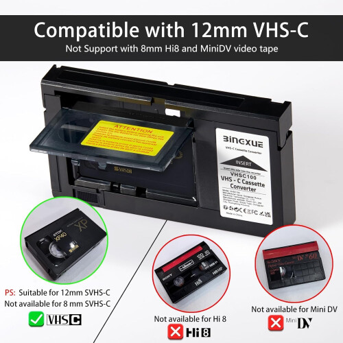 VHSC to VHS Adapter with OneButton Easy Control, Wide Format Compatibility for VCR and Digital Conversion 1
