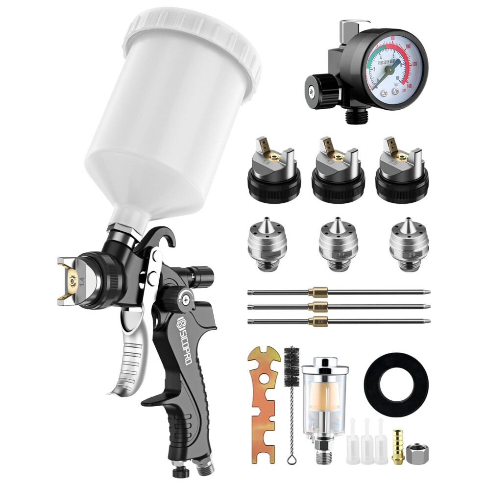 Hvlp Paint Sprayer Gun With Adjustable Wide Spray For Cars And Furniture, 1.4/1.7/2.0Mm Nozzles 9199774665414