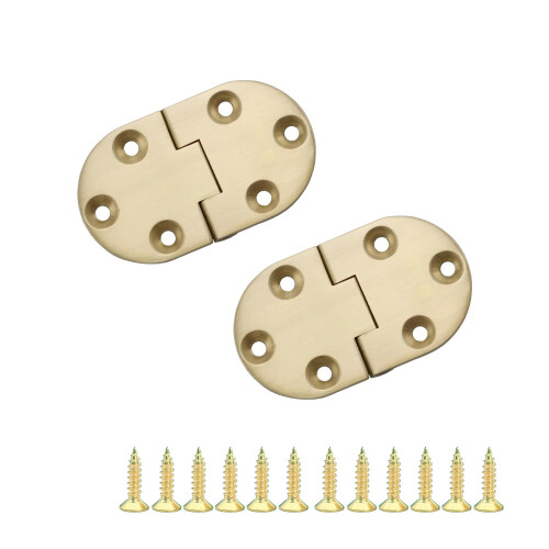 2Pcs Brass Table Hinges 90 Degree Flip  Solid Round Edge with Screws for Folding Tables and Desks