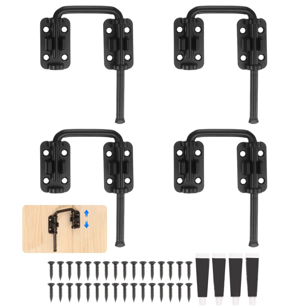 4Pcs Sliding Door Lock Latch, 2.42In Ushaped Zinc Alloy Swivel Latch With Screws For Uneven Doors Barn Fence Security, Black 9094768917299