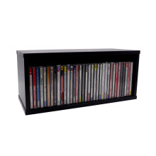 Black Wooden CD Storage Box Holds 35 Discs, Stackable CD Organizer for Living Room or Office