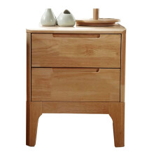 Solid Oak Nightstand with Spacious Drawer, Nordic Vintage Wood Bedside Table for Bedroom