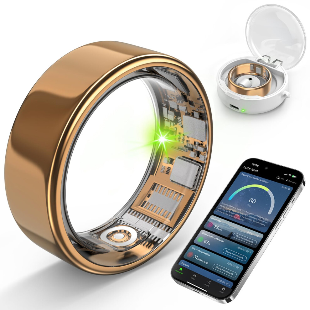 Gold Smart Ring With Sleep And Heart Rate Monitor, Ip68 Waterproof Health Tracker For Iphone And Android, Size 11