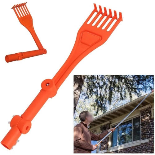 Gutter Cleaning Tool Rotating Handle Mini Rake Leaves Debris Removal Orange ABS 39.4x7.5 Cm 1