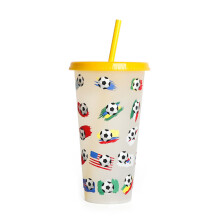 Color-Changing Straw Cup with Lid Football & Flag Juice-Yellow