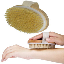 Brosse de douche pour drainage lymphatique, manche en crin naturel et bois de lotus pour réduire la cellulite et stimuler la circulation sanguine,