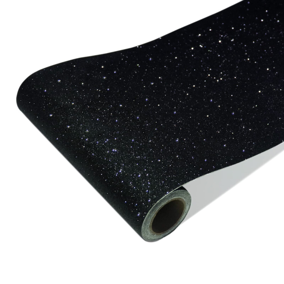 Black Peel And Stick Wallpaper Border With Sparkle Glitter Finish, Removable Vinyl Trim 8'X80' Black 9199774667678