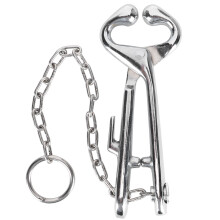Alicates para nariz de vaca de acero inoxidable, herramienta de bloqueo automático para anillos nasales de ganado con cadena para granja, rancho,