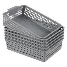 6 Pack Plastic Storage Basket Trays Gray A4 Size For Classroom And Office Use