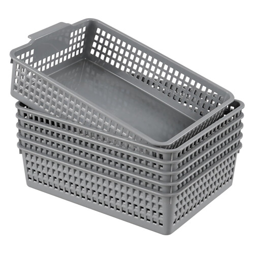 6 Pack Plastic Storage Basket Trays Gray A4 Size For Classroom And Office Use