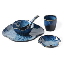 Porcelain Dinnerware Set for 4, 20Piece LeafEdge Plates and Bowls, Dishwasher Safe Reactive Glaze