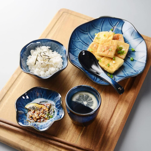 Porcelain Dinnerware Set for 4, 20Piece Elegant TwoTone Reactive Glaze, LeafShaped Edge 1