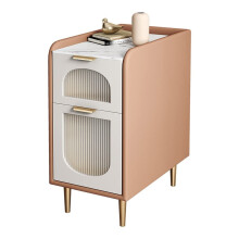 Wood and Glass Bedside Table with Drawer, Modern Small Nightstand for Bedroom and Living Room