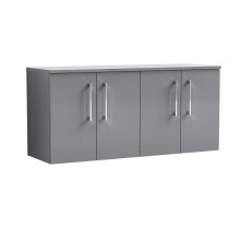 Balterley Level Modern Bathroom 1200mm Wall Hung 4-Door Vanity Unit with Laminate Worktop, Soft Close Doors, Satin Grey