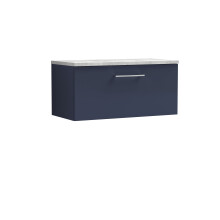 Balterley Level 800mm Wall Hung Single Drawer Vanity Unit & Laminate Worktop for Stylish Modern Bathroom Storage - Midnight Blue