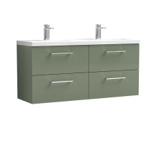 Balterley Level 1200mm Wall Hung 4 Drawer Vanity Unit with Double Basin for Modern Bathroom Storage - Satin Green