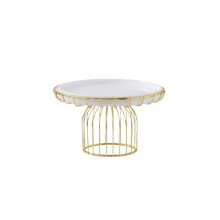Small White Ceramic Cake Stand Gold Tiered Dessert Display Tray for Parties and Elegant Events