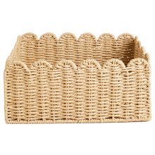 Scalloped Basket 14.2 x 10.6 x 5.9 In, Wicker Storage Basket, Recycled Paper Rope, Rattan Basket For Kitchen & Bathroom