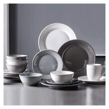 24 Piece Porcelain Dinnerware Set with Elegant Pearl Edge, Microwave Safe Plates and Bowls for Wedding