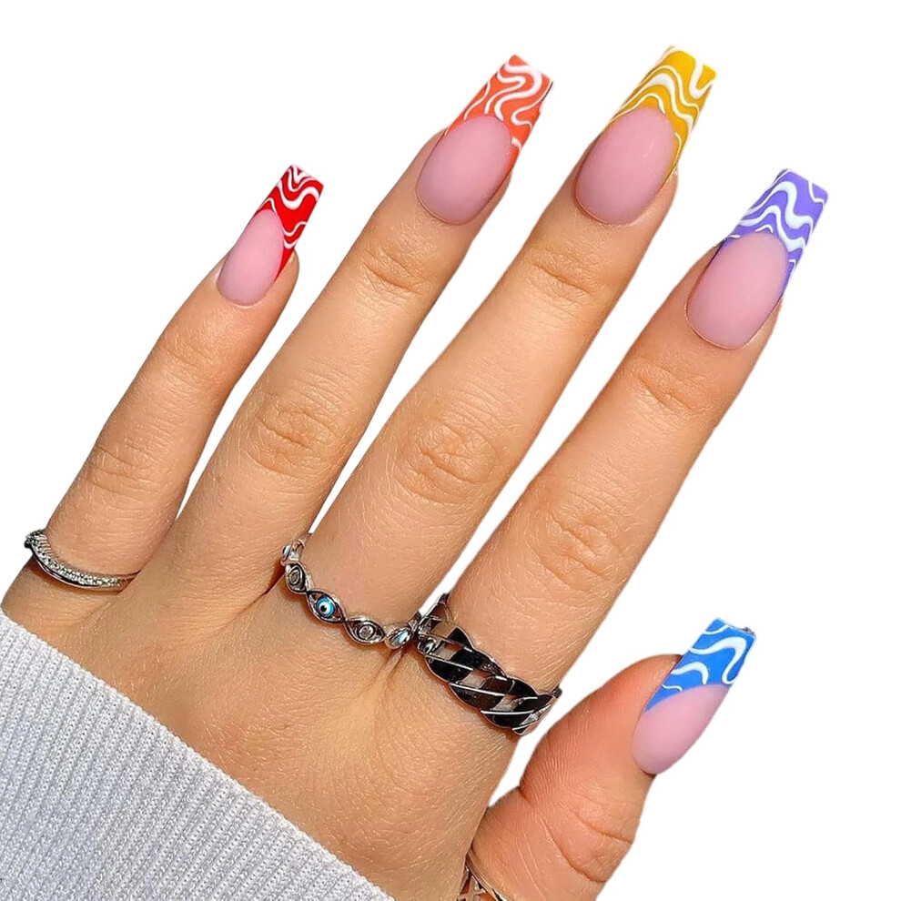 Matte Acrylic Press-On Nails for Women, Coffin Fake Nails with ABS Material and Extra Long Design (24Pcs) For Halloween Parties For Nightclubs