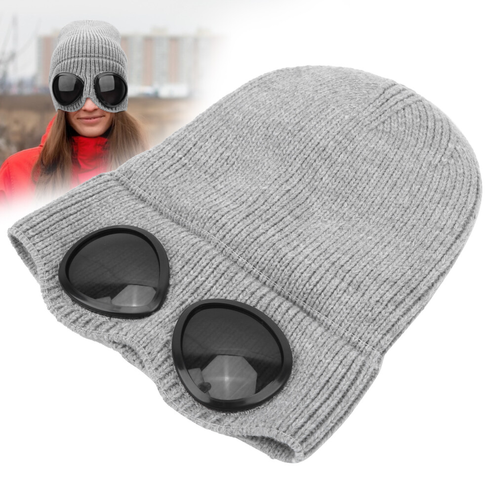 Warm Gray Acrylic Knit Sports Cap Hat for Autumn Winter Cold Protection