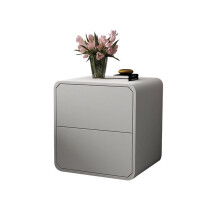 Modern Wooden Bedside Table with 2 Drawers, Light Gray Nightstand for Bedroom and Living Room