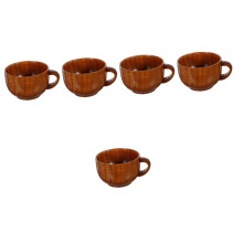 Wooden Coffee Mug Set of 5 with Ergonomic Handle, 200ml Natural Rustic Tea Cup for Home and Office