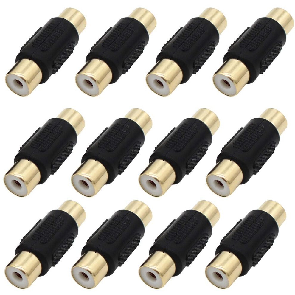 Rca Coupler 12 Pack, Plated Rca Female To Female Adapter For Audio Video Cable Extension Gold 9199774673327