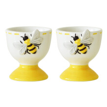 Ceramic Egg Holder Bee Embossed Spring Theme Tableware 2PC Decorative Dining Set