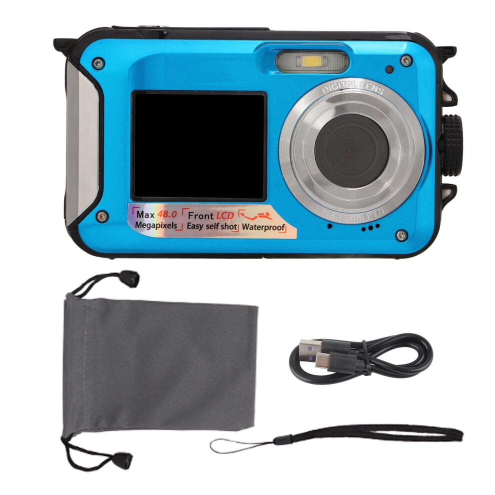 Underwater Camera For Snorkeling 2.7K Video 48Mp Dual Screen Waterproof 10Ft With 16X Zoom Blue 9450606507150