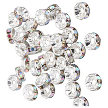8mm Rhinestones Spacer Beads Rondelle-Silver colored diamo