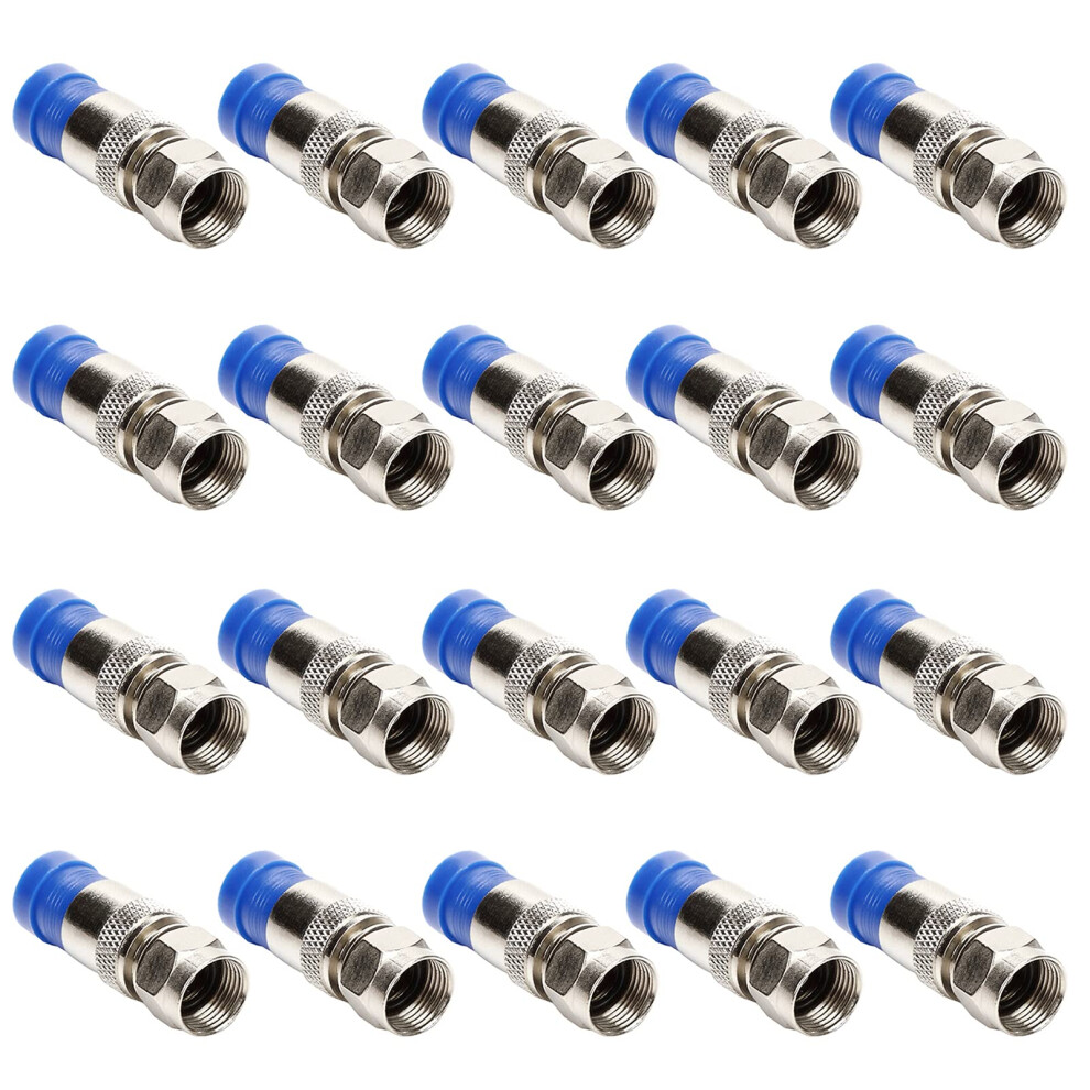 Rg6 Coaxial Cable Connector Pack Of 20, F Type Compression, Plated Weatherproof Gold 9094768926208