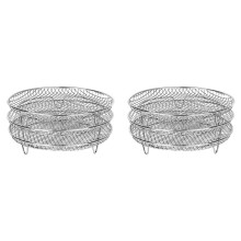 2st 8-Inch 3-Laags Luchtfriteuserek Stapelbaar Roostergrillrek Roestvrijstalen Ronde Rek voor Thuiskeuken Oven Fornuis