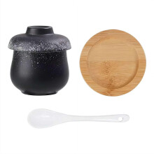 Vintage Ceramic Egg Coddler with Lid 250ml OvenSafe Cup and Spoon Retro Breakfast Set Black