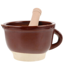 Garlic Crusher Ceramic Mortar and Pestle with Ergonomic Wooden Handle for Herbs Ginger and Spices