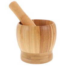 Garlic Crusher Wooden Mortar and Pestle Set for Efficient Spice Grinding in Kitchen and Pharmacy